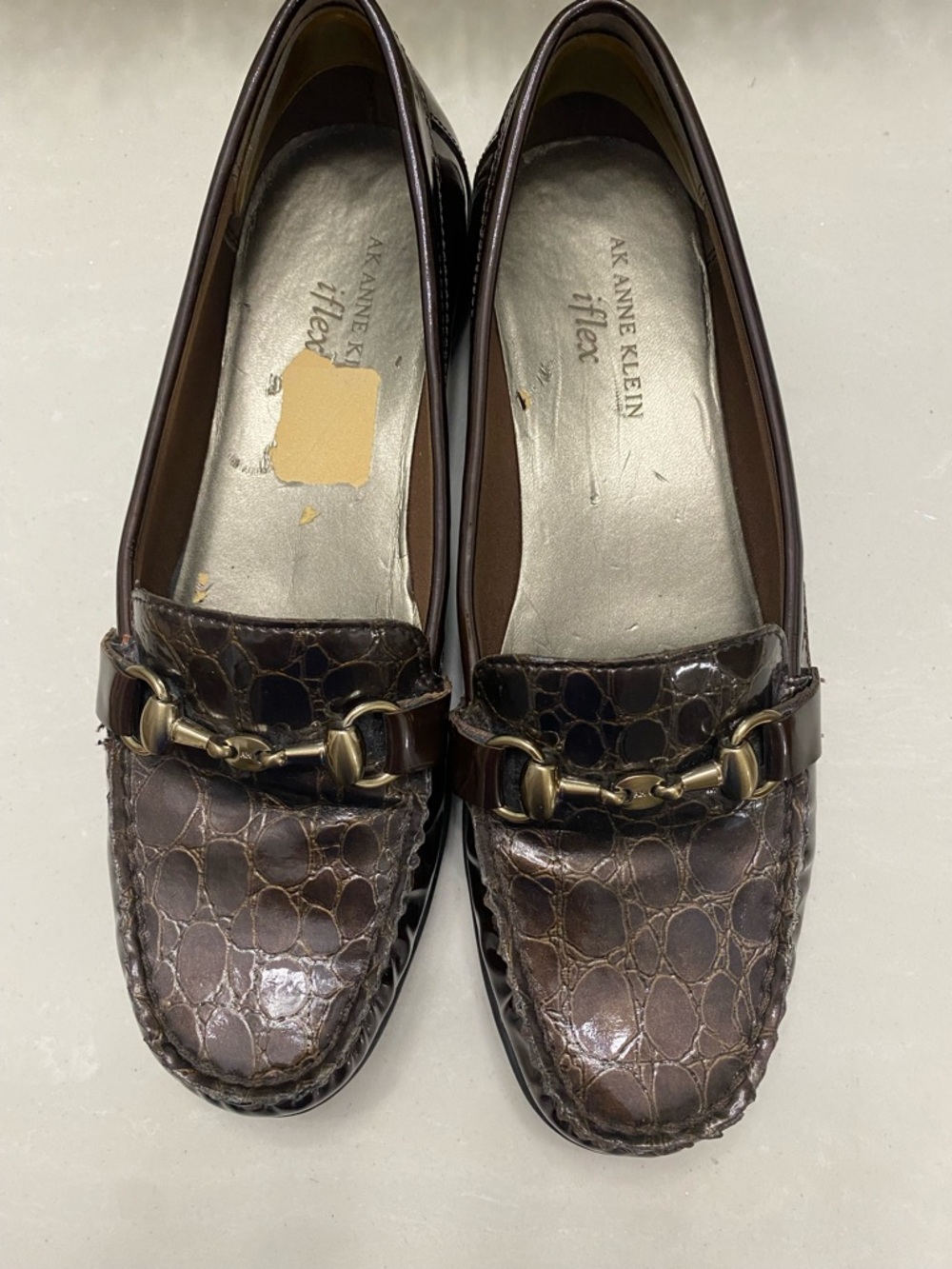 AK‎ Anne Klein Callahan Brown Croc Patent Horsebit Loafers iflex Size 7.5 - Picture 3 of 12